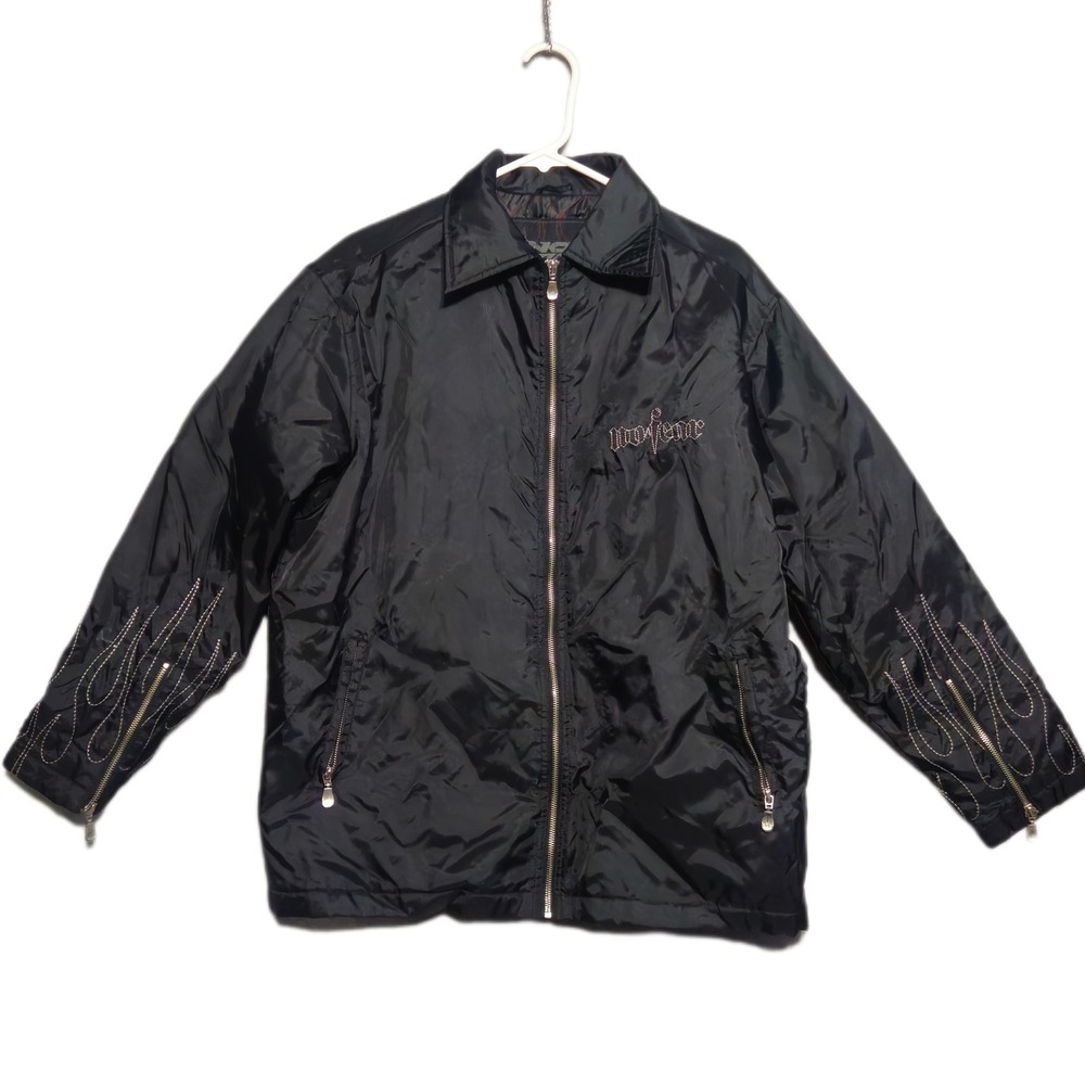 Vintage No Fear Y2K Flame Embroidered Full-Zip Skater Windbreaker Jacket Small